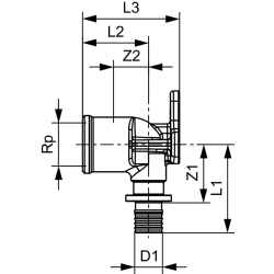 TECE TECEflex kolano naścienne 90° rozmiar 16 x 1/2" GW mosiądz standard 768516